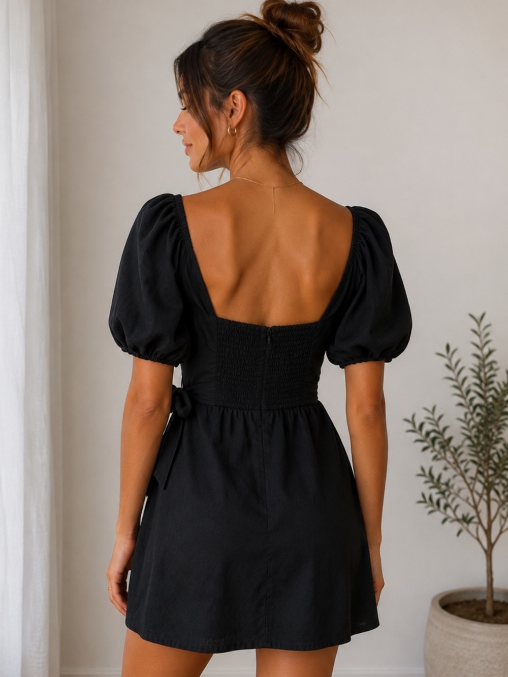 Abercrombie & Fitch Black Puff-Sleeve Wrap Mini Dress - Picture 2 of 2